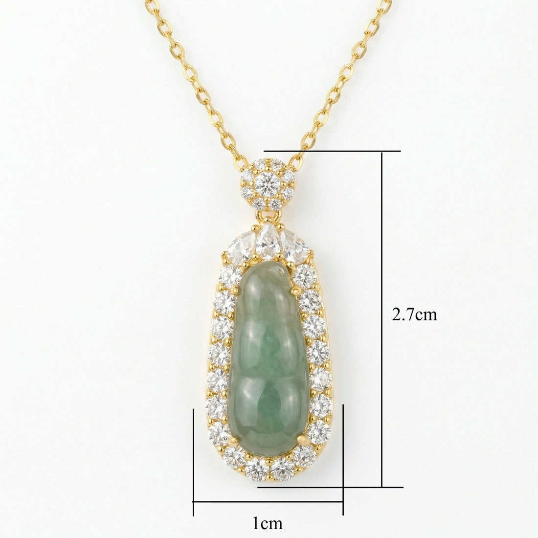 Green Jadeite Pea Pod Pendant Necklace — 925 Sterling Silver | Gemstone Halo