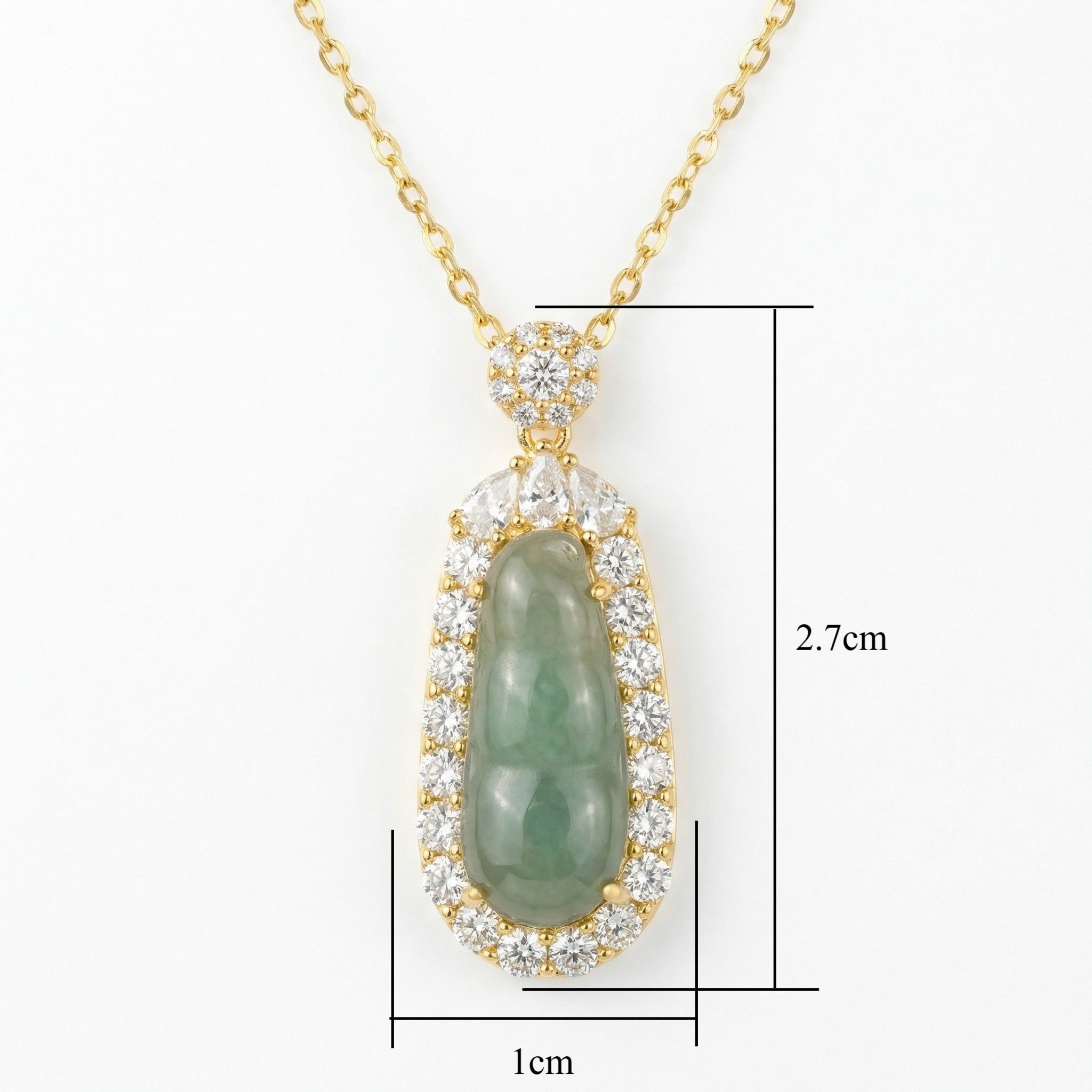 Green Jadeite Pea Pod Pendant Necklace — 925 Sterling Silver | Gemstone Halo