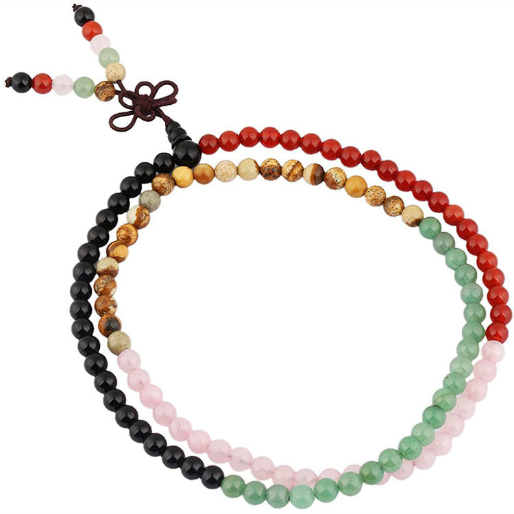 Mens Agate Natural Stone Bracelet Pink Crystal Unisex