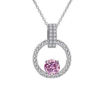 Pink Diamond Necklace Women V Shaped Pendant Silver Chain