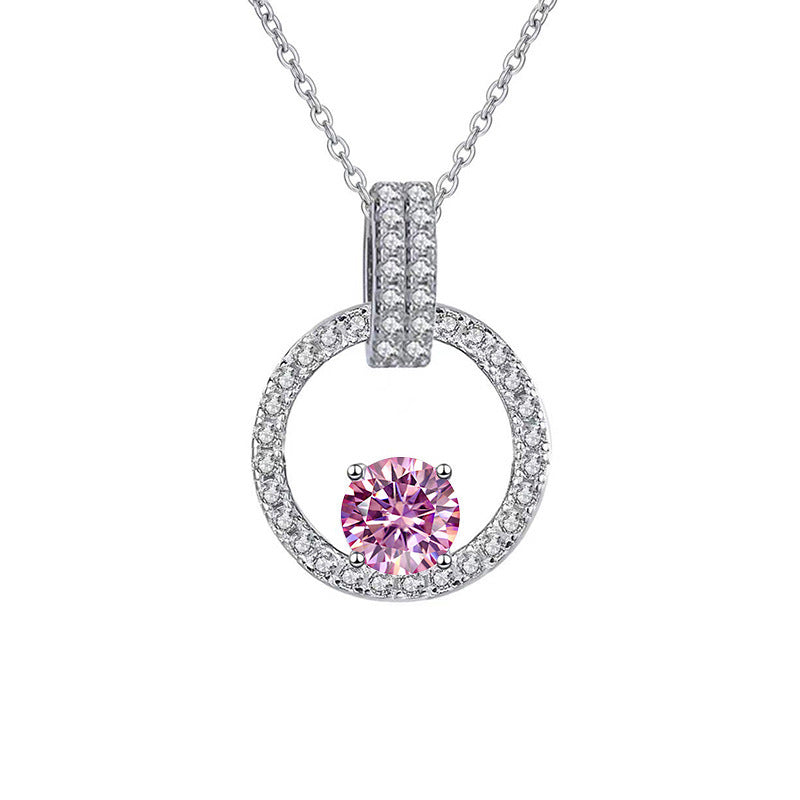 Pink Diamond Necklace Women V Shaped Pendant Silver Chain