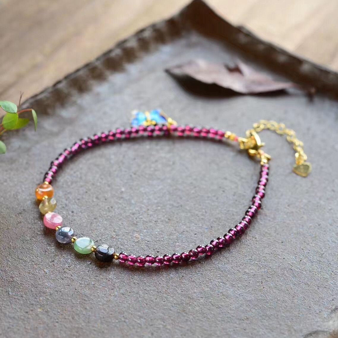Natural Wine Garnet Ethnic Style Womens Summer Anklets