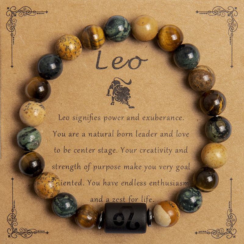 Tinkers Tigereye Beaded Bracelet Twelve Constellation Zodiac Cards - 0