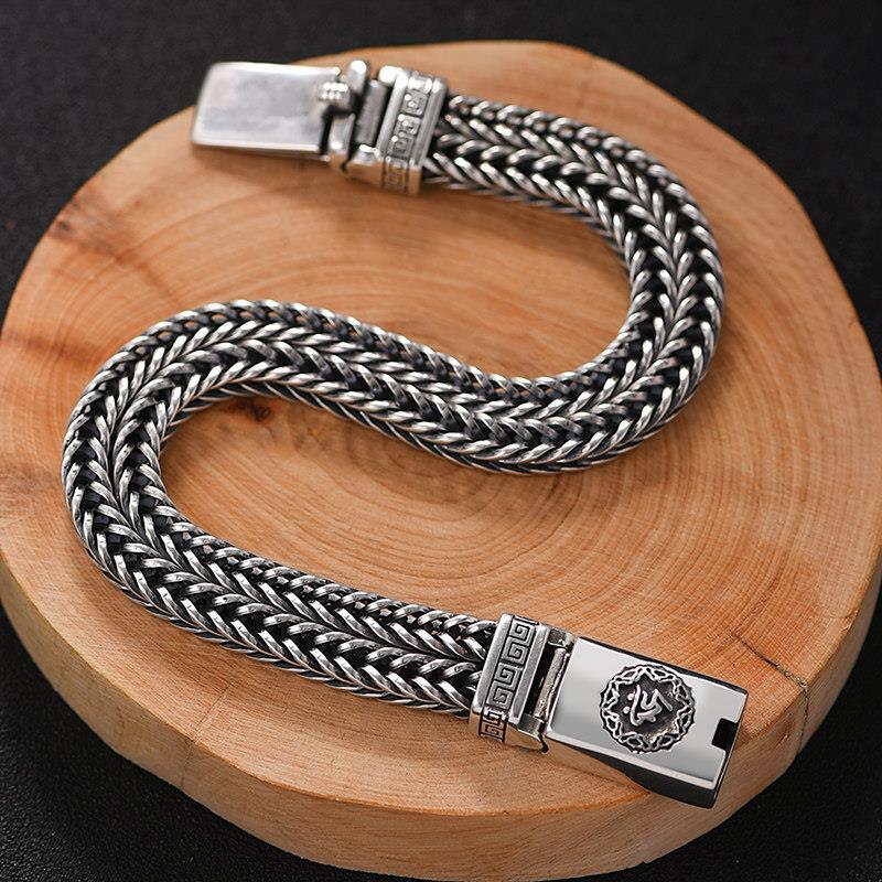 Men's Six-character Mantra Vintage Square Snake Double-tail Bracelet