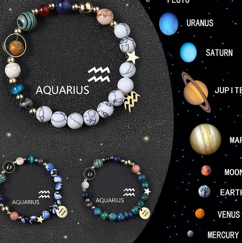 Natural Crystal Zodiac Bracelet Set 3pcs Healing Gift by Tinkers