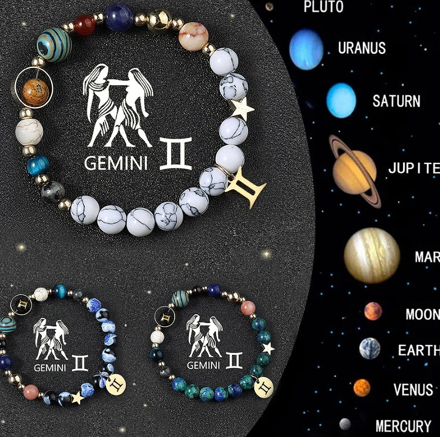Natural Crystal Zodiac Bracelet Set 3pcs Healing Gift by Tinkers