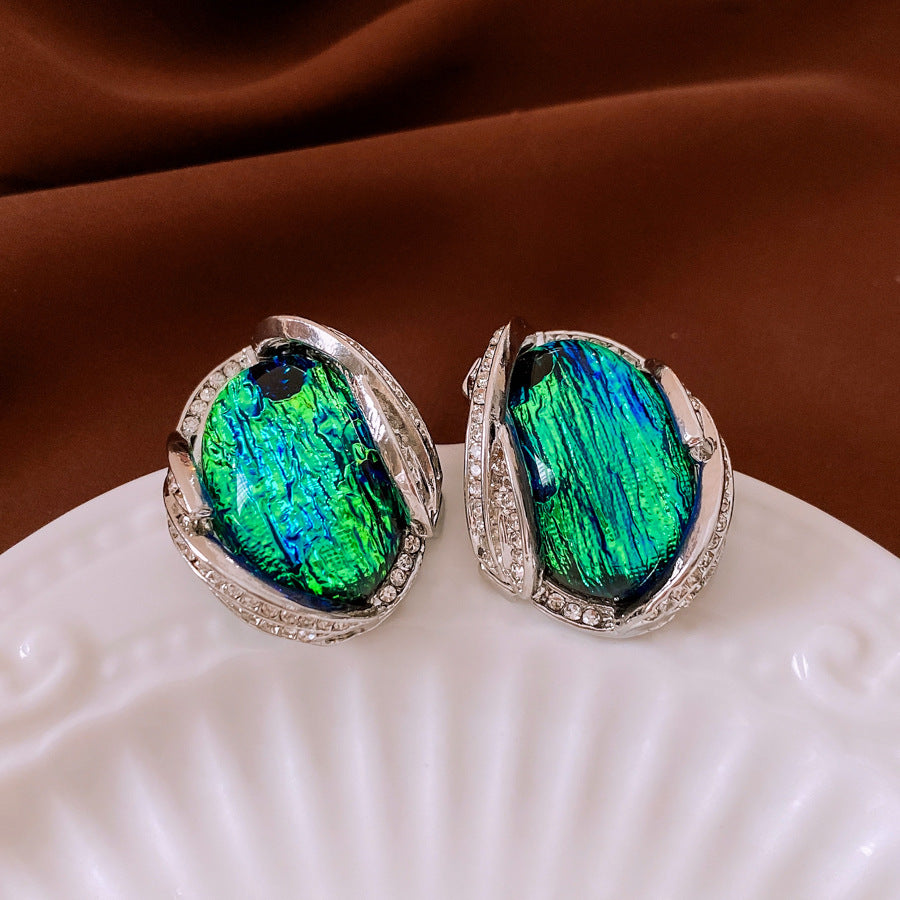 Silver Rhinestone Resin Stud Earrings Fashion Ornament