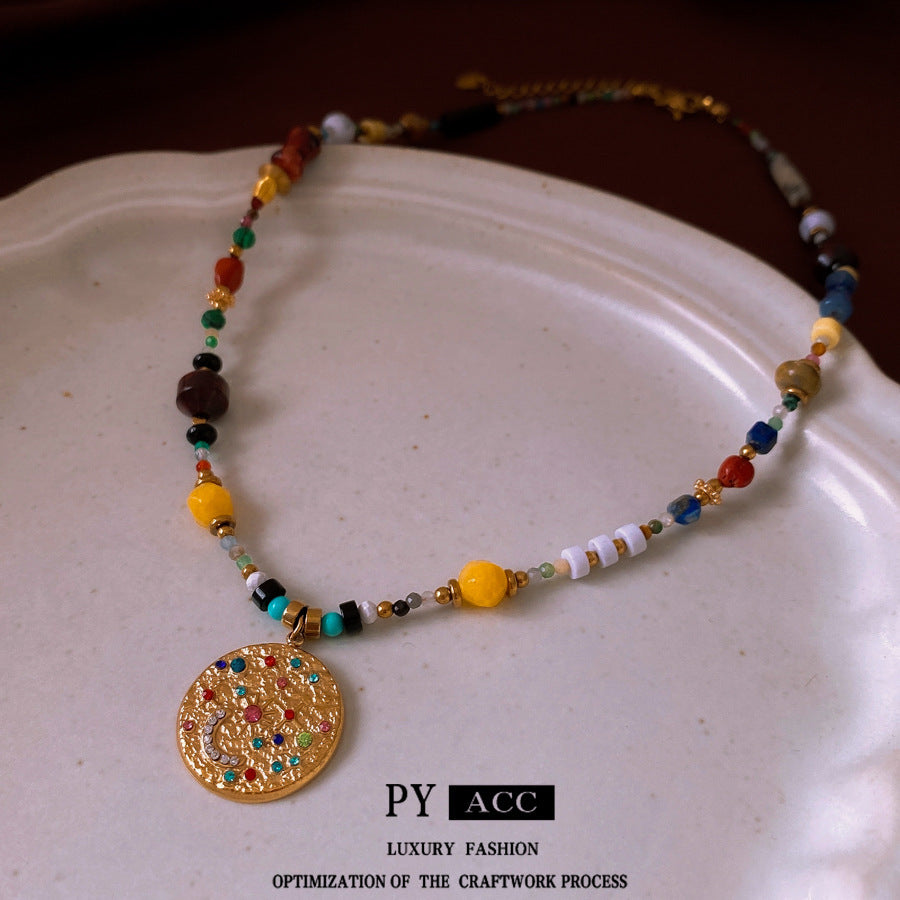 Colorful Imitation Pearl Pendant Necklace Clavicle Chain