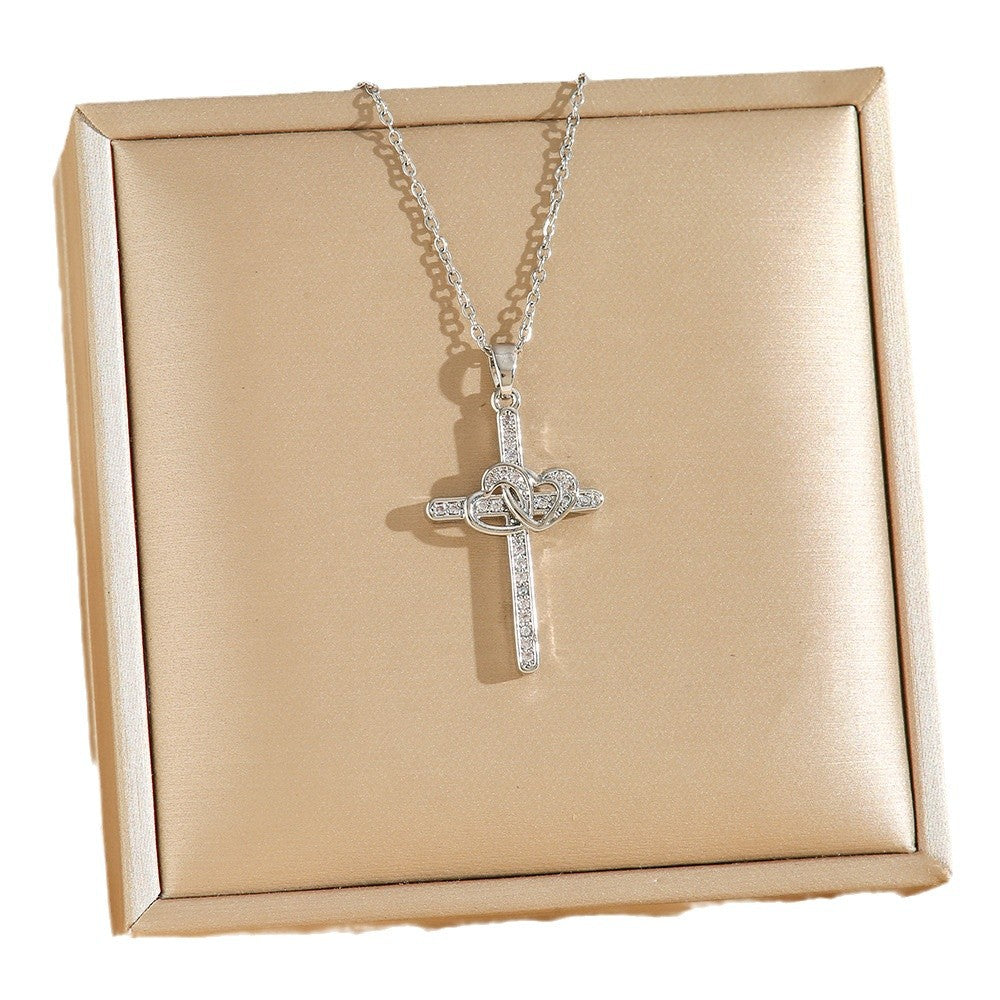 Elegant Handcrafted Zircon Cross Heart Necklace for Women by Tinkers