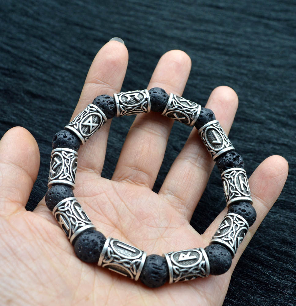 Tinkers Asgard Crafted Silver Rune Bracelet Lava Stone Edition - 0