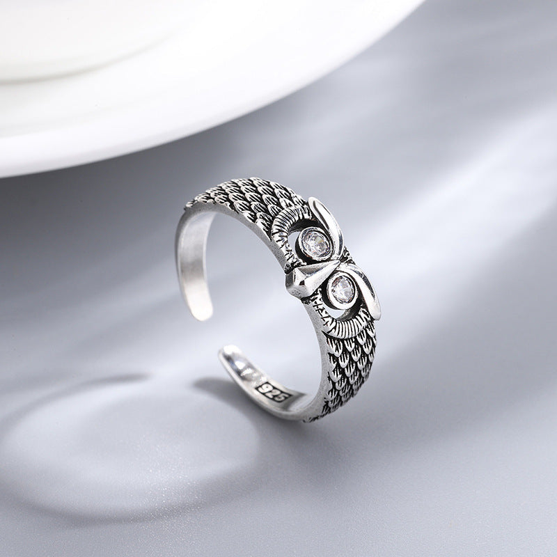 S925 Sterling Silver Owl Ring White Zircon Personalized
