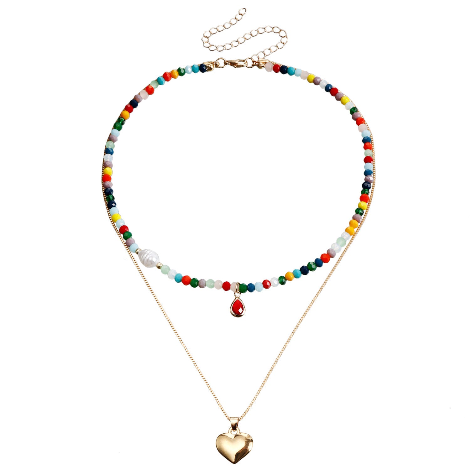 Bohemian Contrast Color Rice Shaped Beads Layered Necklace