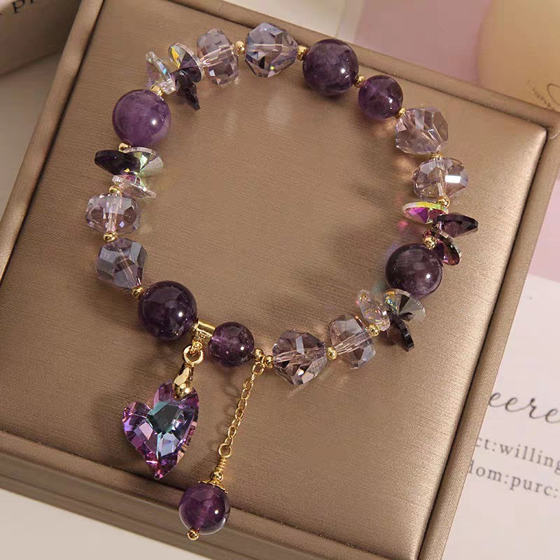 Purple Heart Crystal Bracelet Natural Amethyst Jewelry