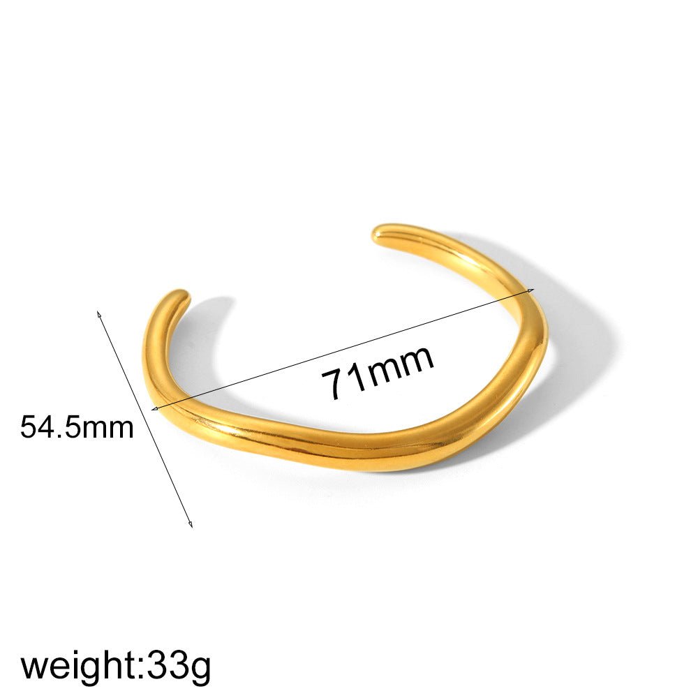 Irregular Open Cuff Bracelet — Minimalist Stainless Steel Bangle