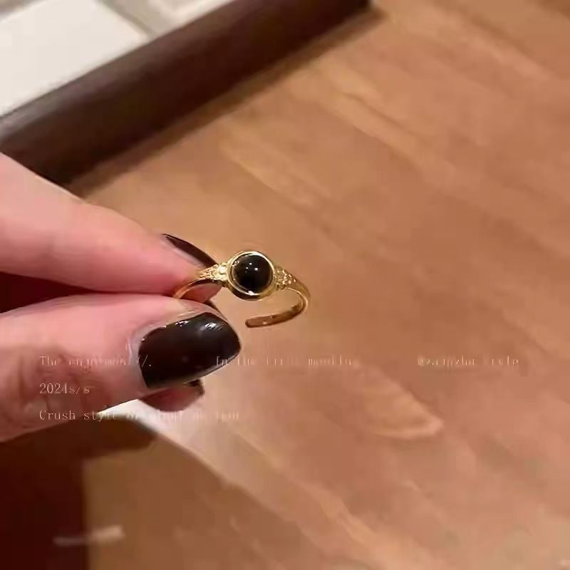 Tiger Eye Open Ring – Gold Plated Boho Statement Band for Women