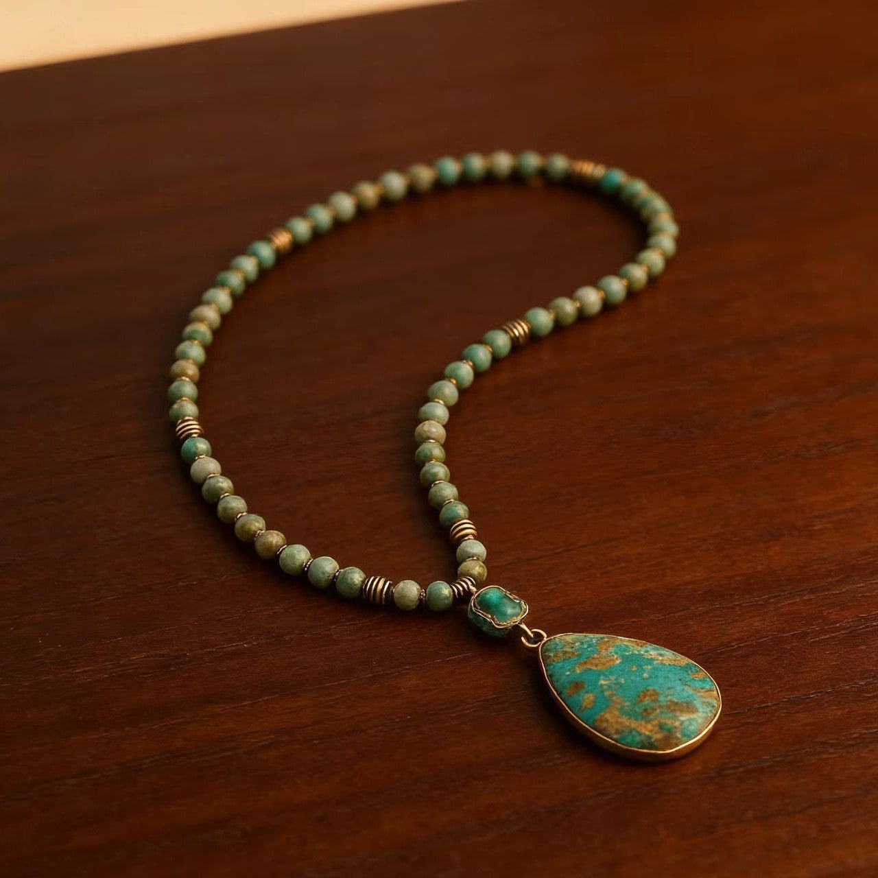 Natural Stone Geometric Necklace | Vintage Beaded Celestial Pendant