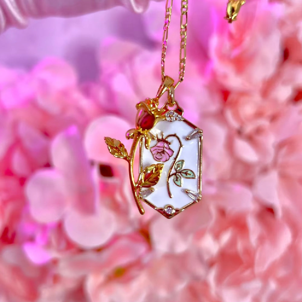 Retro Double Rose Pendant Necklace For Women Brass Jewelry