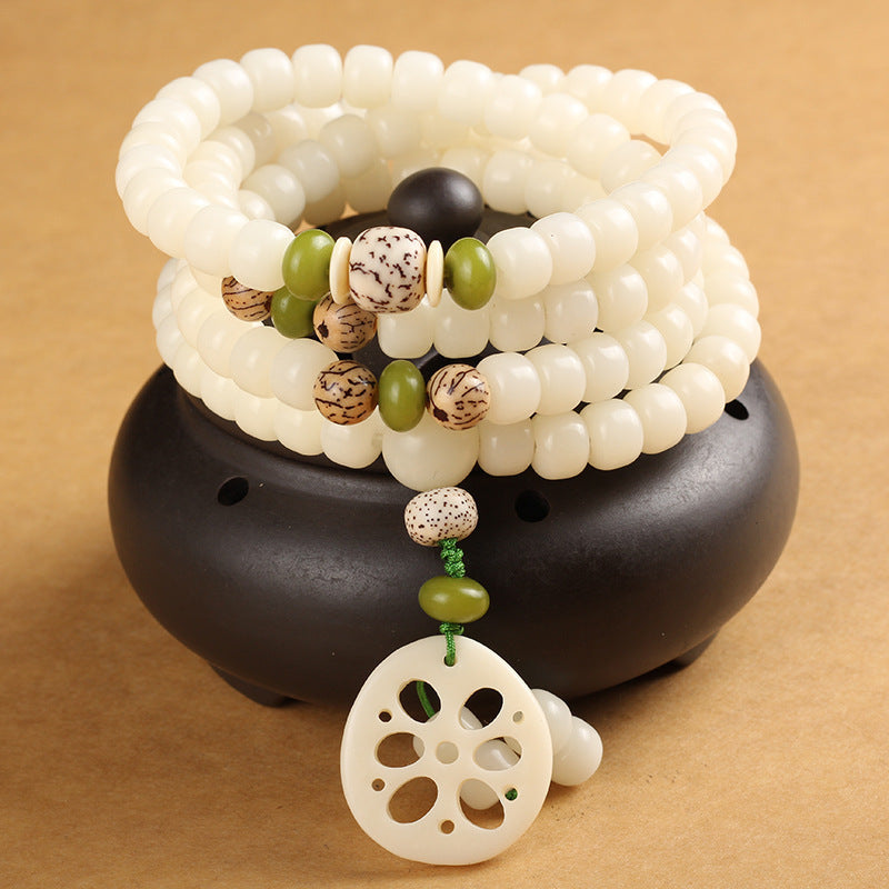Tinkers Tinkers White Jade Bodhi Beads Bracelet Cloisonne Lotus Ltd - 0
