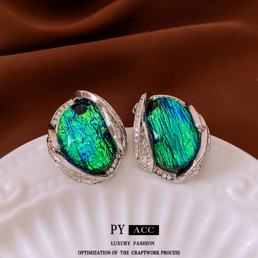 Silver Rhinestone Resin Stud Earrings Fashion Ornament