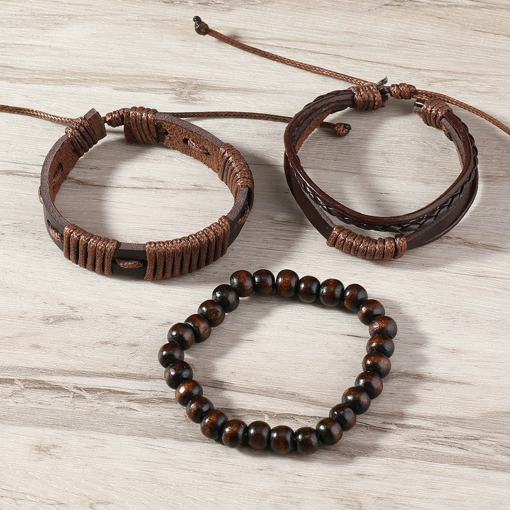 Tinkers Simple Material Wax Rope PU Leather Bracelet Set Exclusive - 0