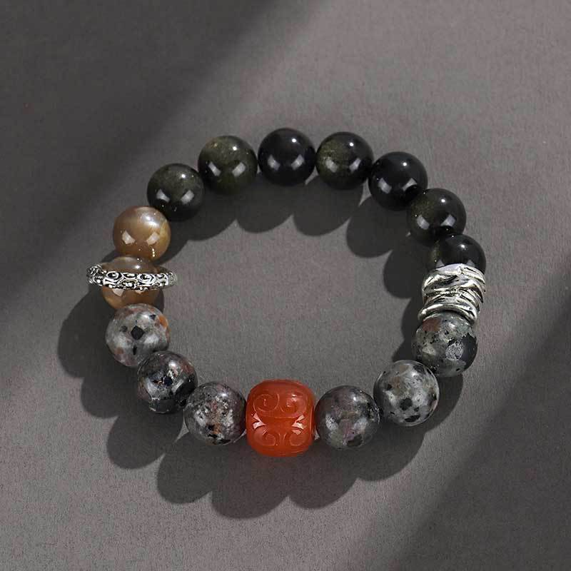 Tinkers Tinkers Gold Obsidian Flame Stone Red Agate Bracelet Elite - 0