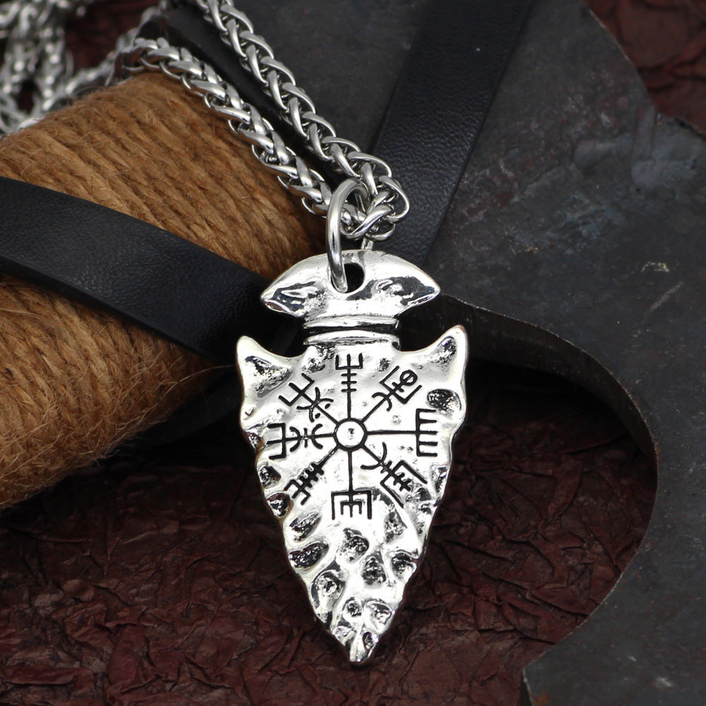 Alloy Compass Pendant Necklace Unisex Antique Tin Silver