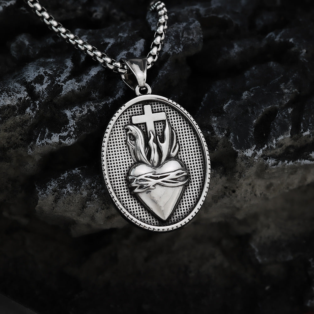 Vintage Stainless Steel Men Cross Crown Necklace Love