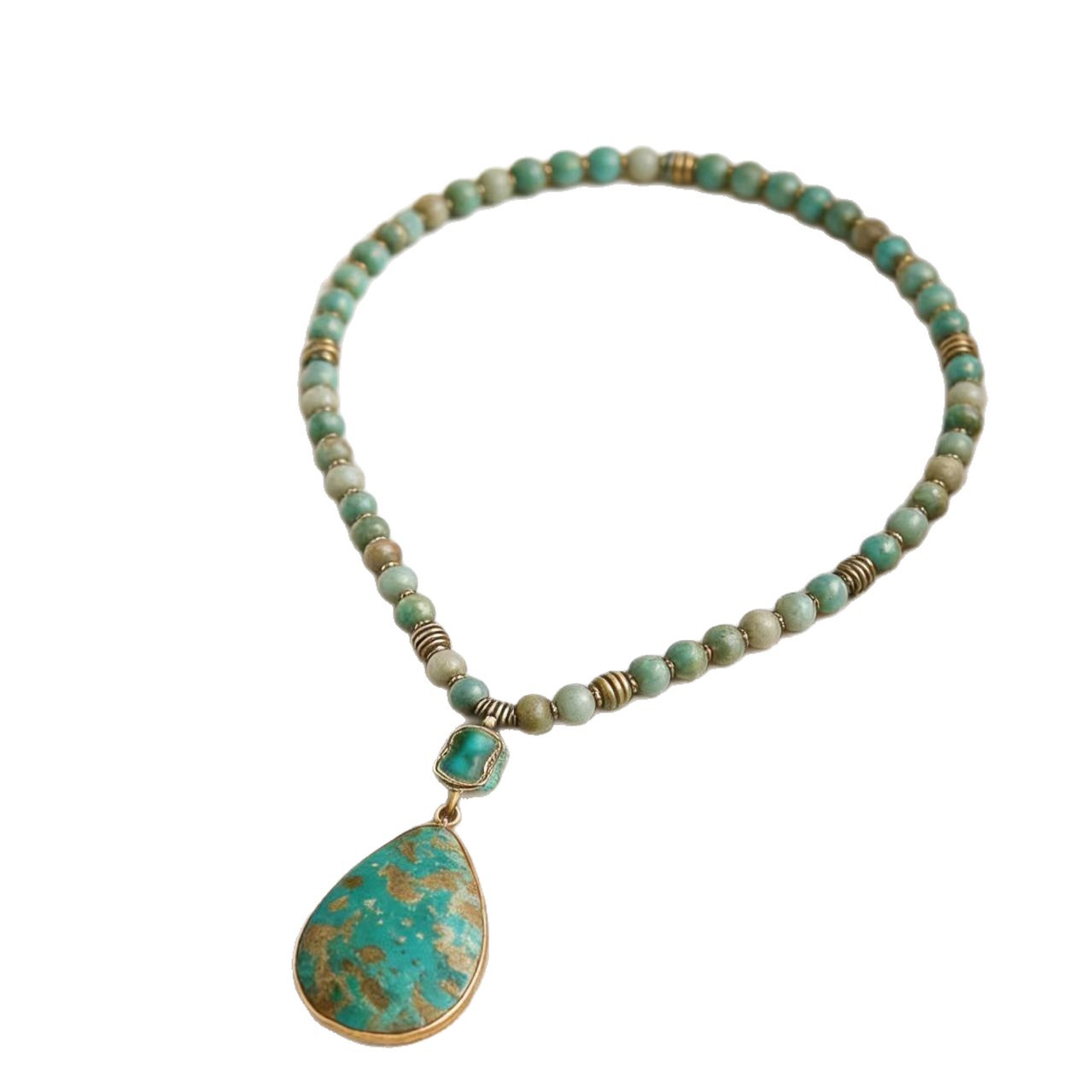 Natural Stone Geometric Necklace | Vintage Beaded Celestial Pendant