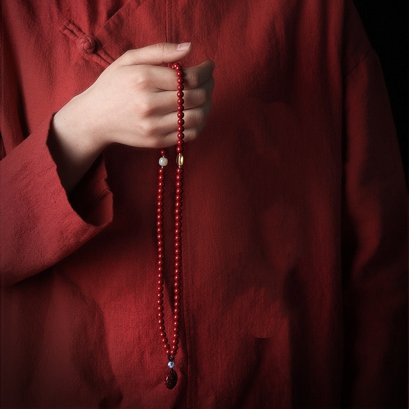 Cinnabar Purple Gold Sand Buddha Beads Rosary Bracelet