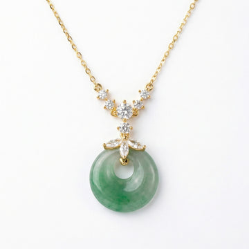 Green Jade Donut Pendant Necklace | 925 Sterling Silver & Crystal Floral Crown