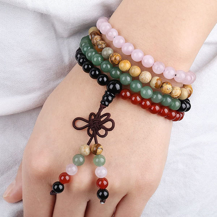 Mens Agate Natural Stone Bracelet Pink Crystal Unisex