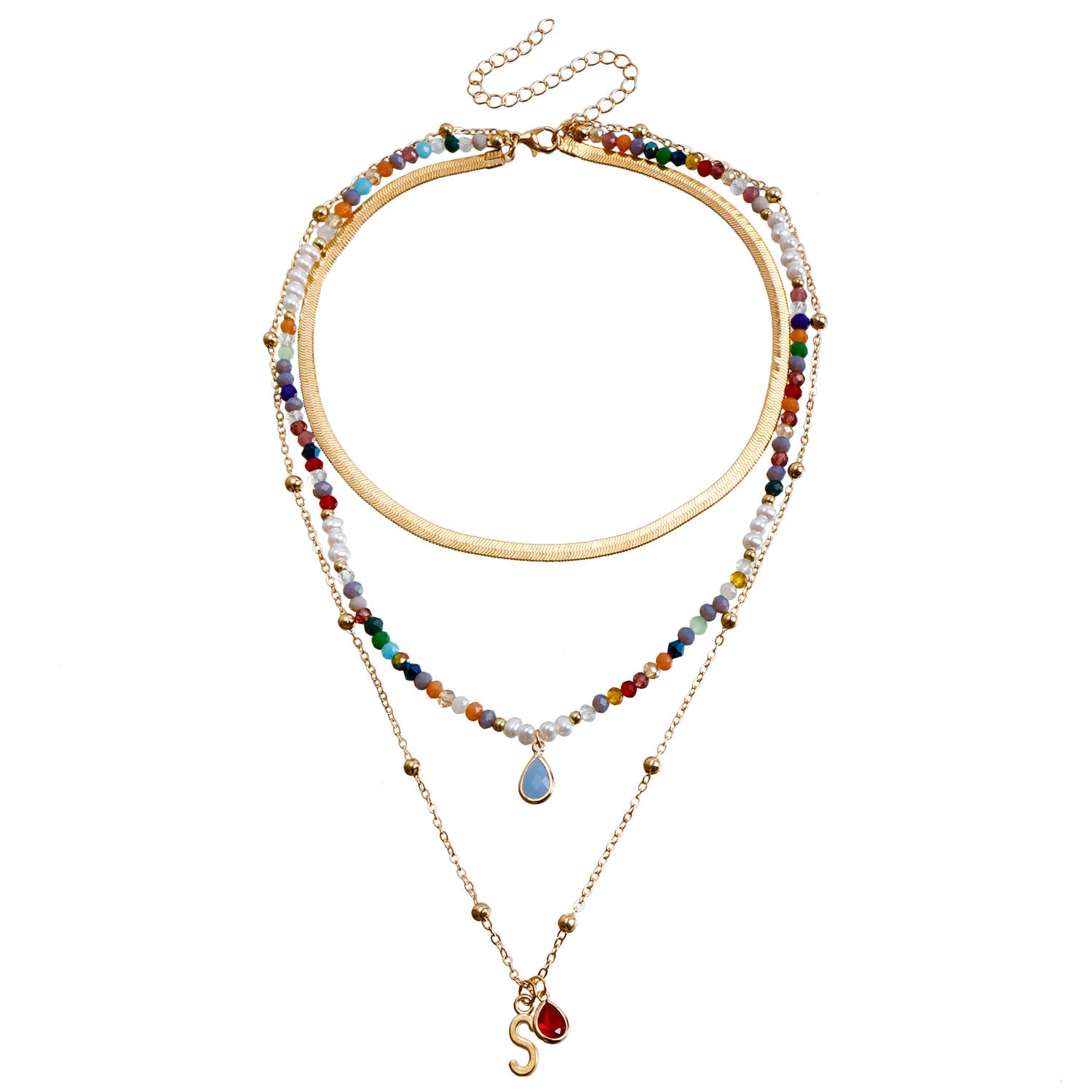 Bohemian Contrast Color Rice Shaped Beads Layered Necklace