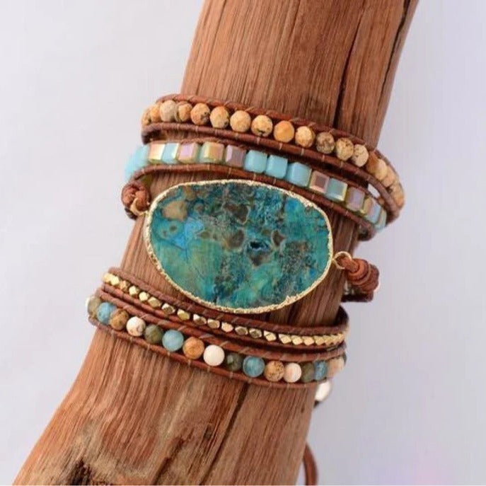 Tinkers Natural Ocean Stone Leather Multilayer Bracelet Exclusive - 0
