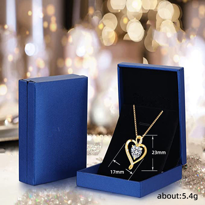 Korean Style Box Chain Necklace Heart Inlaid Zircon Gold