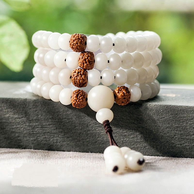 Tinkers Tinkers White Jade Bodhi Beads Bracelet Cloisonne Lotus Ltd - 0