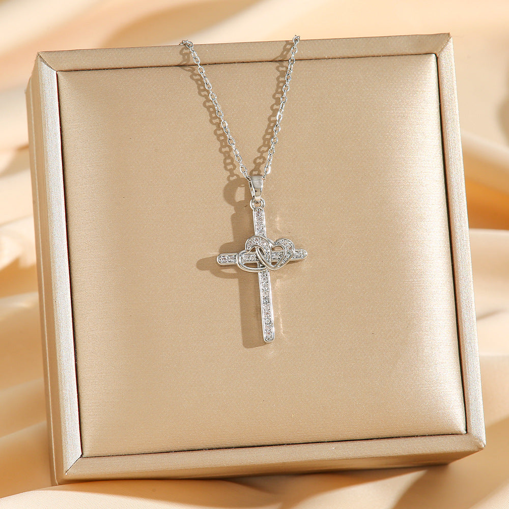 Elegant Handcrafted Zircon Cross Heart Necklace for Women by Tinkers