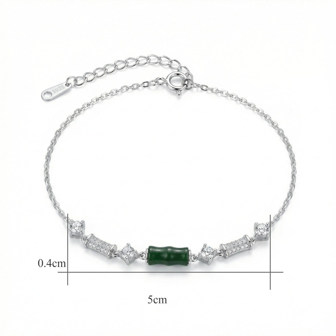Green Bamboo Bead Bracelet | 925 Sterling Silver & Cubic Zirconia