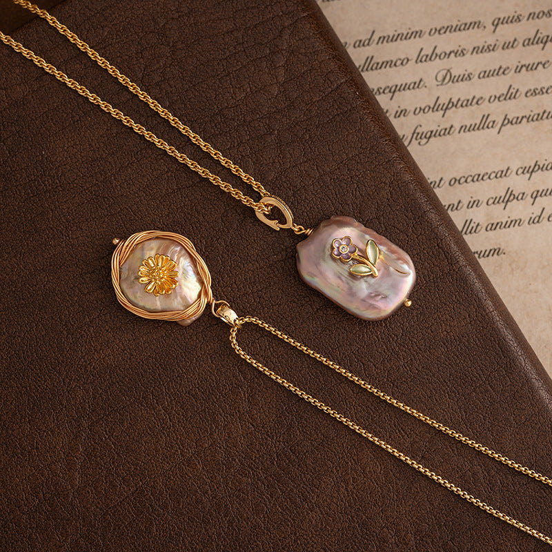 Natural Baroque Freshwater Pearl Pendant Copper Necklace