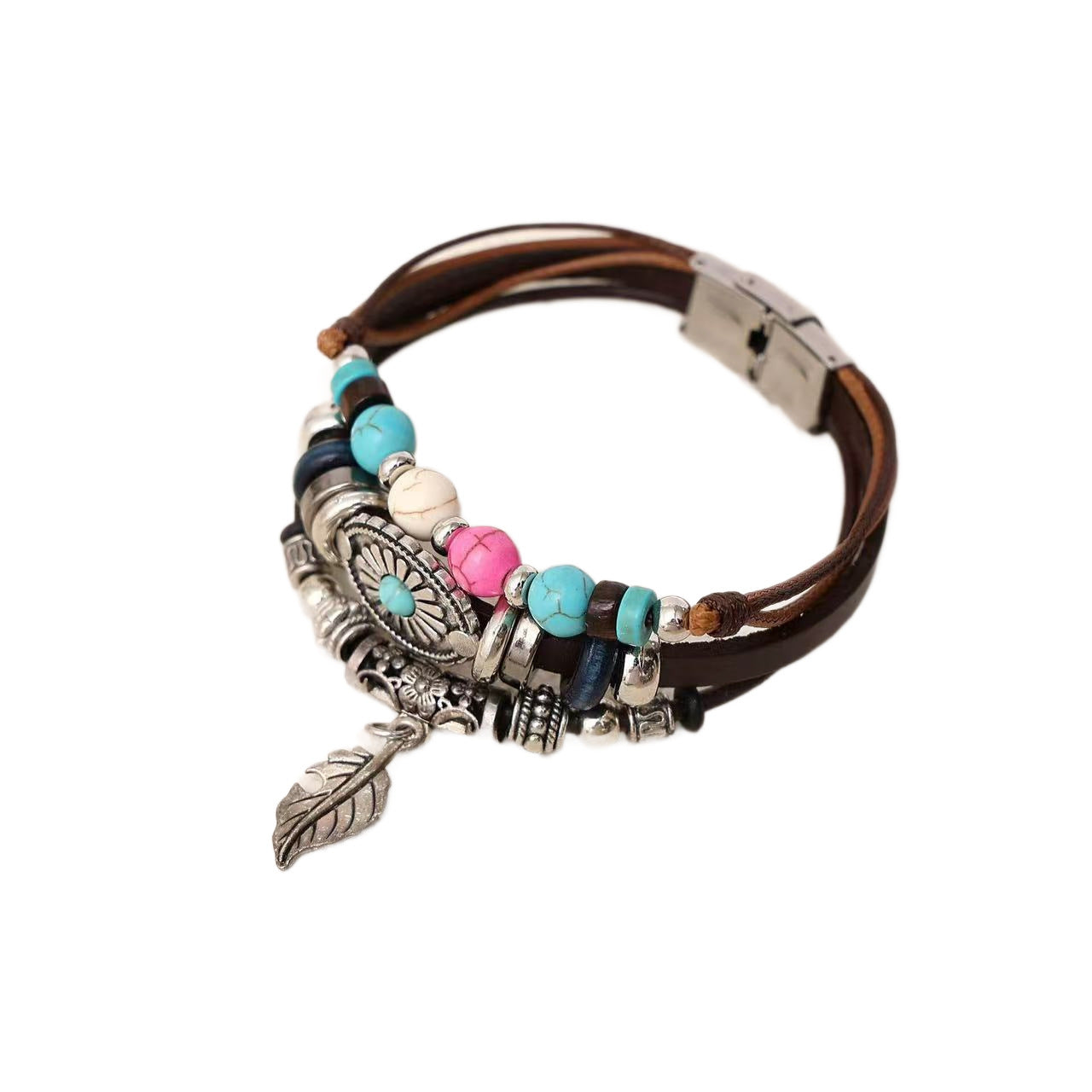 Turquoise Leaf Leather Bracelet by Tinkers - Calming Energy