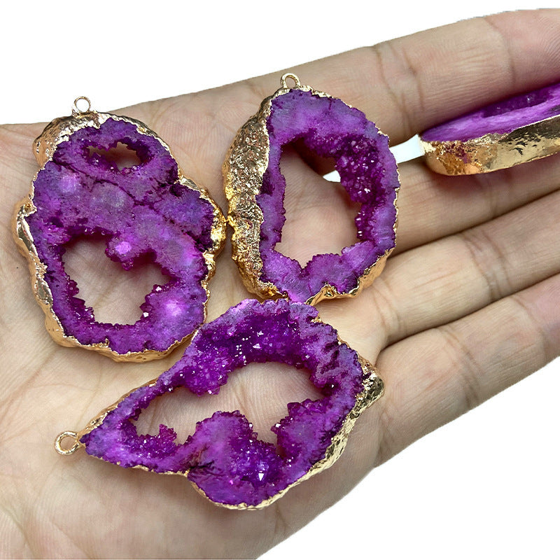 Rough Stone Pendant Irregular Slice Ornament With Crystal