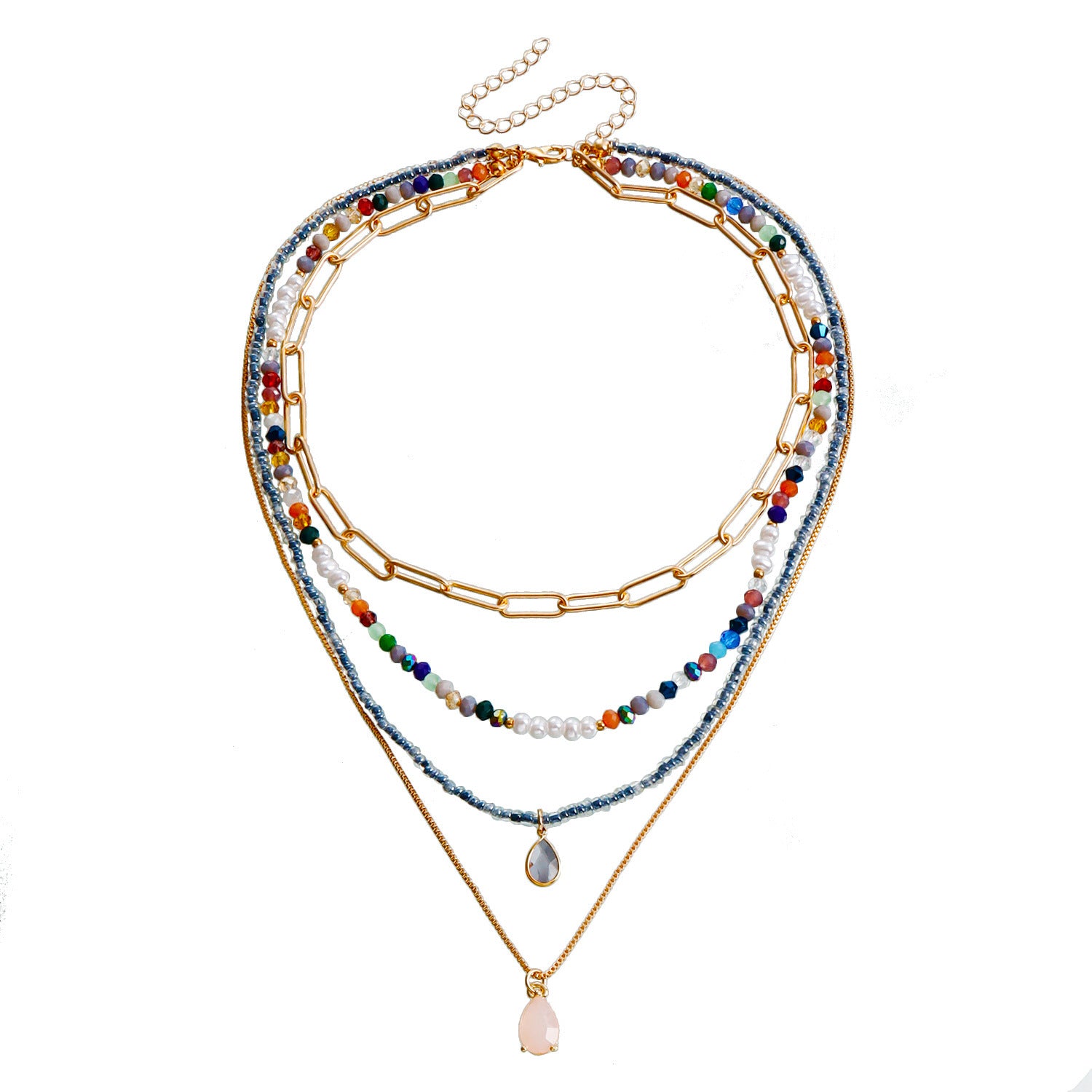 Bohemian Contrast Color Rice Shaped Beads Layered Necklace