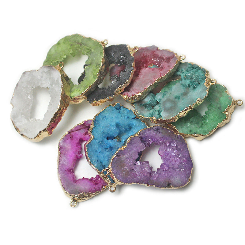 Rough Stone Pendant Irregular Slice Ornament With Crystal