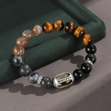 925 Silver Hoop Mantra Tiger Eyes Bracelet Unisex Wukong