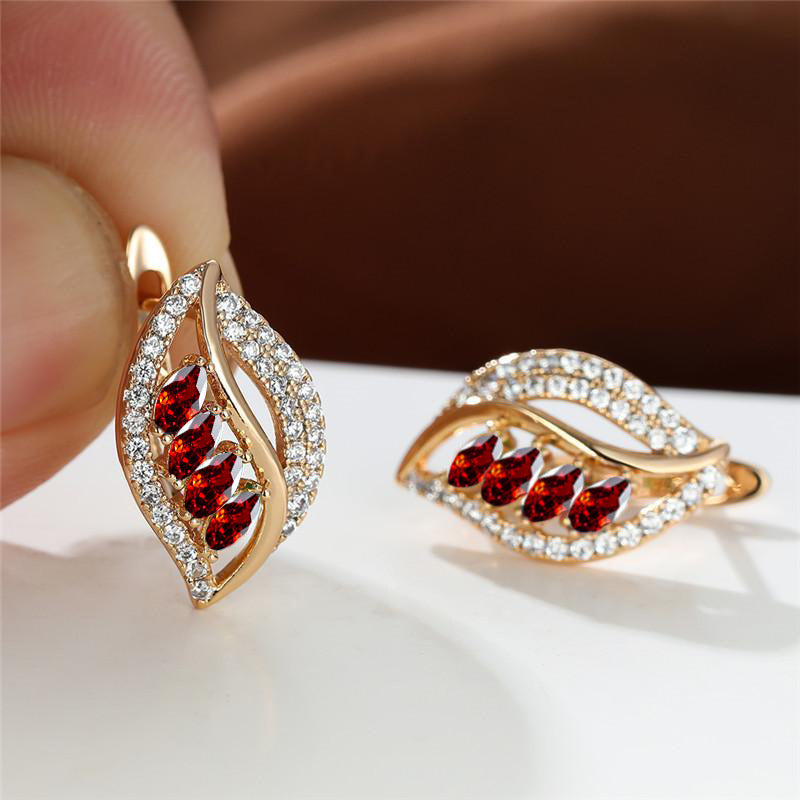 Leaf Shaped Rhinestone Earrings Zircon Stud Jewelry