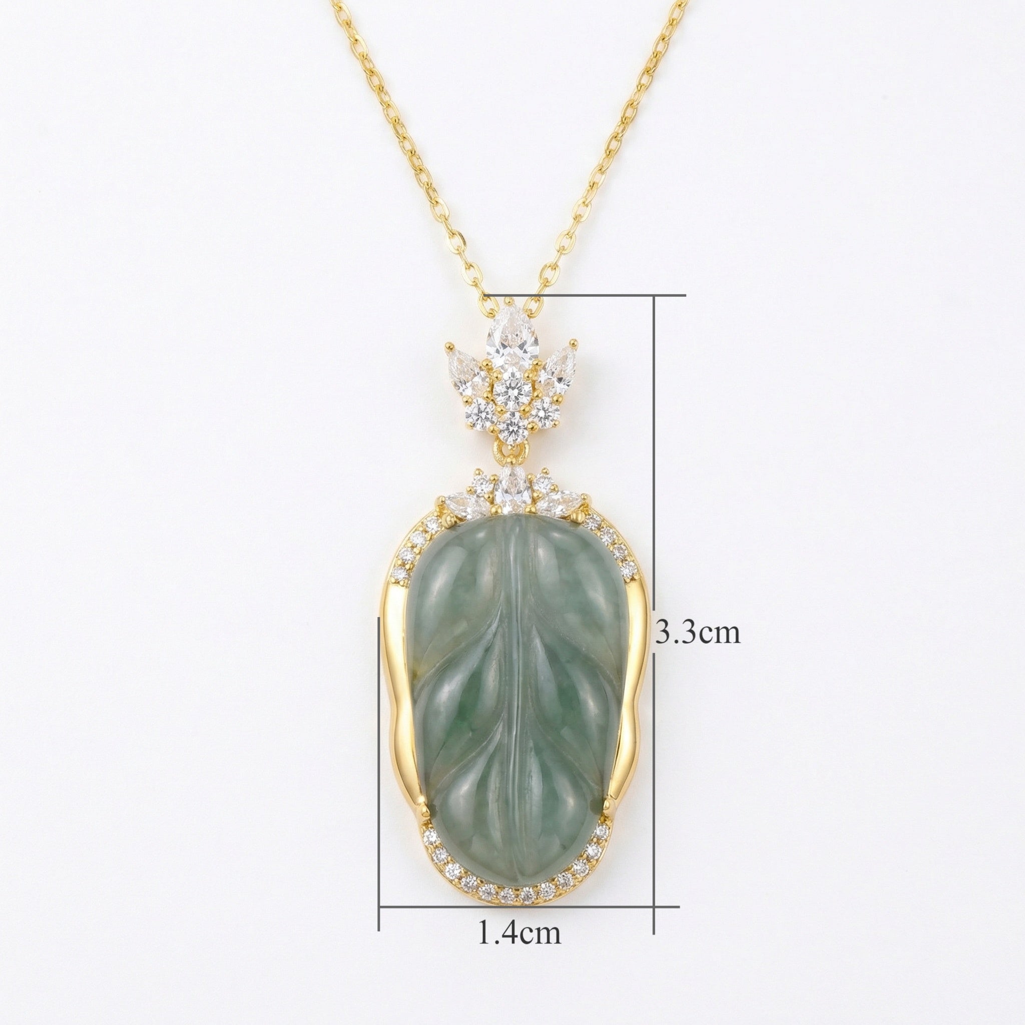 Green Jadeite Leaf Pendant Necklace — 925 Sterling Silver | Gemstone Halo