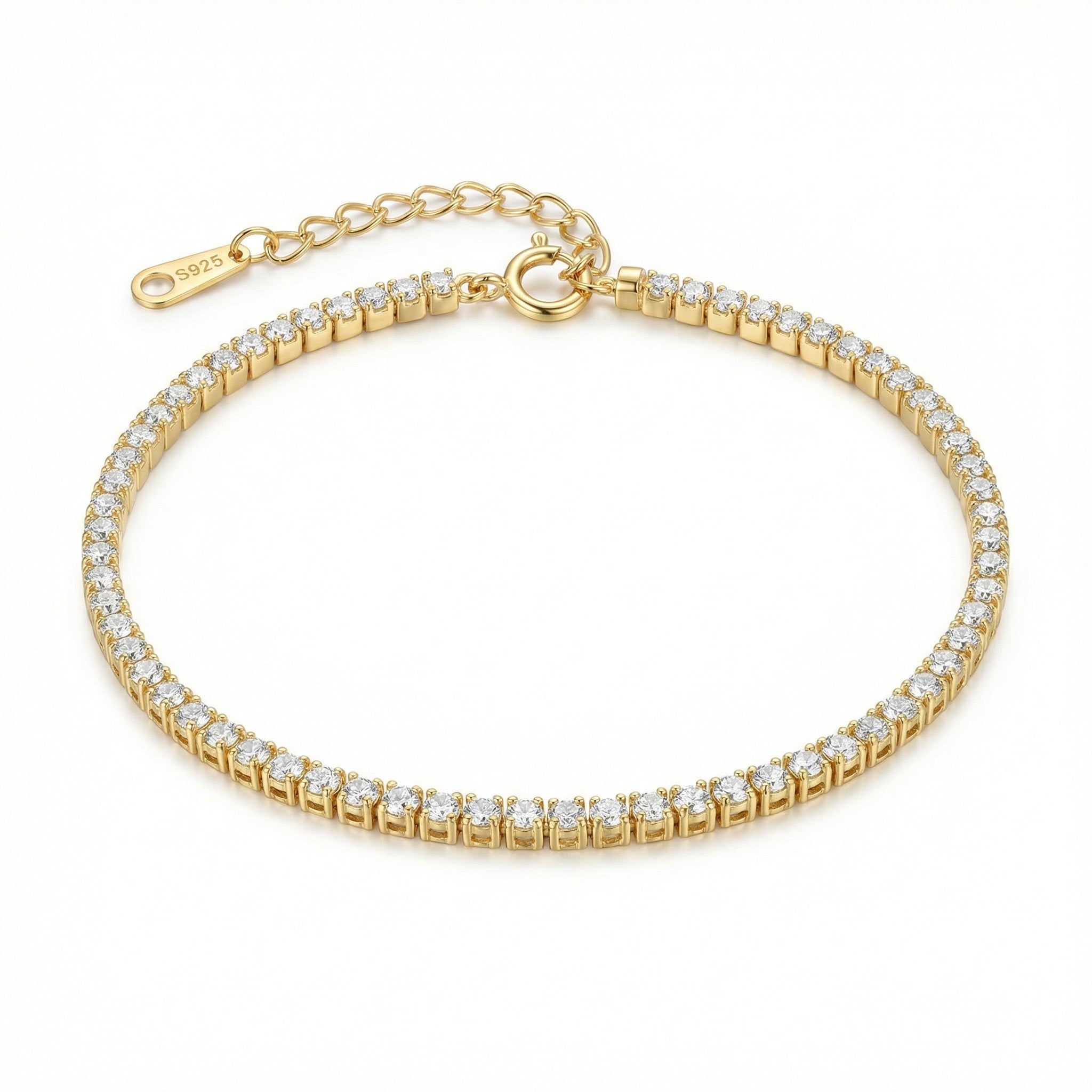 925 Sterling Silver Elegant S925 Sterling Silver Tennis Bracelet Featuring Radiant Round Cut Cubic Zirconia Stones