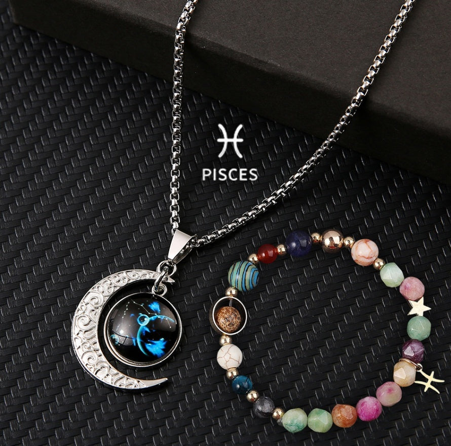 Handcrafted Natural Stone Zodiac Necklace and Bracelet Set by Tinkers