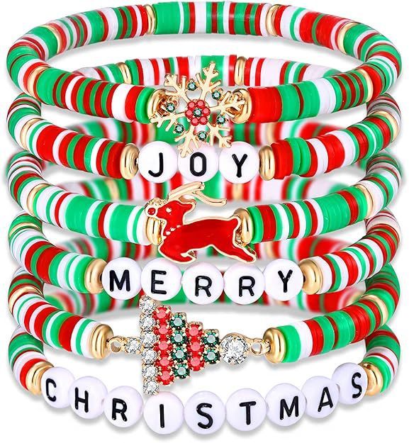 Christmas Elk Polymer Clay Bracelets Set Six Pack Cute