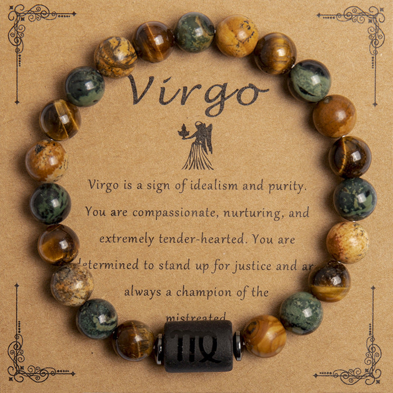 Tinkers Tigereye Beaded Bracelet Twelve Constellation Zodiac Cards - 0