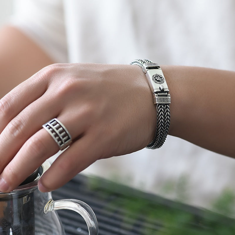 Men's Six-character Mantra Vintage Square Snake Double-tail Bracelet